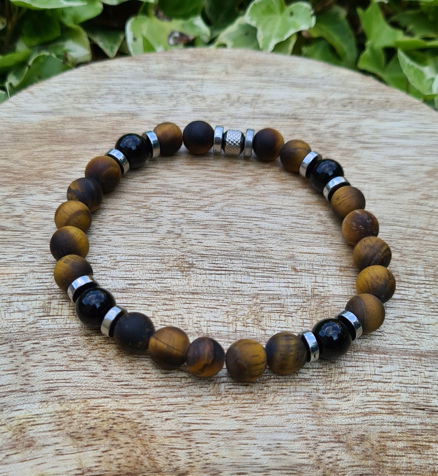 Bracelet "Noun" Onyx, Oeil de tigre dépoli et Hématite 8mm