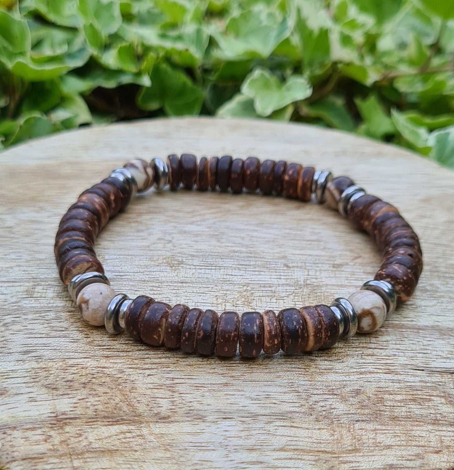 Bracelet "Ajala" Bois de coco et jaspe zèbre 8mm