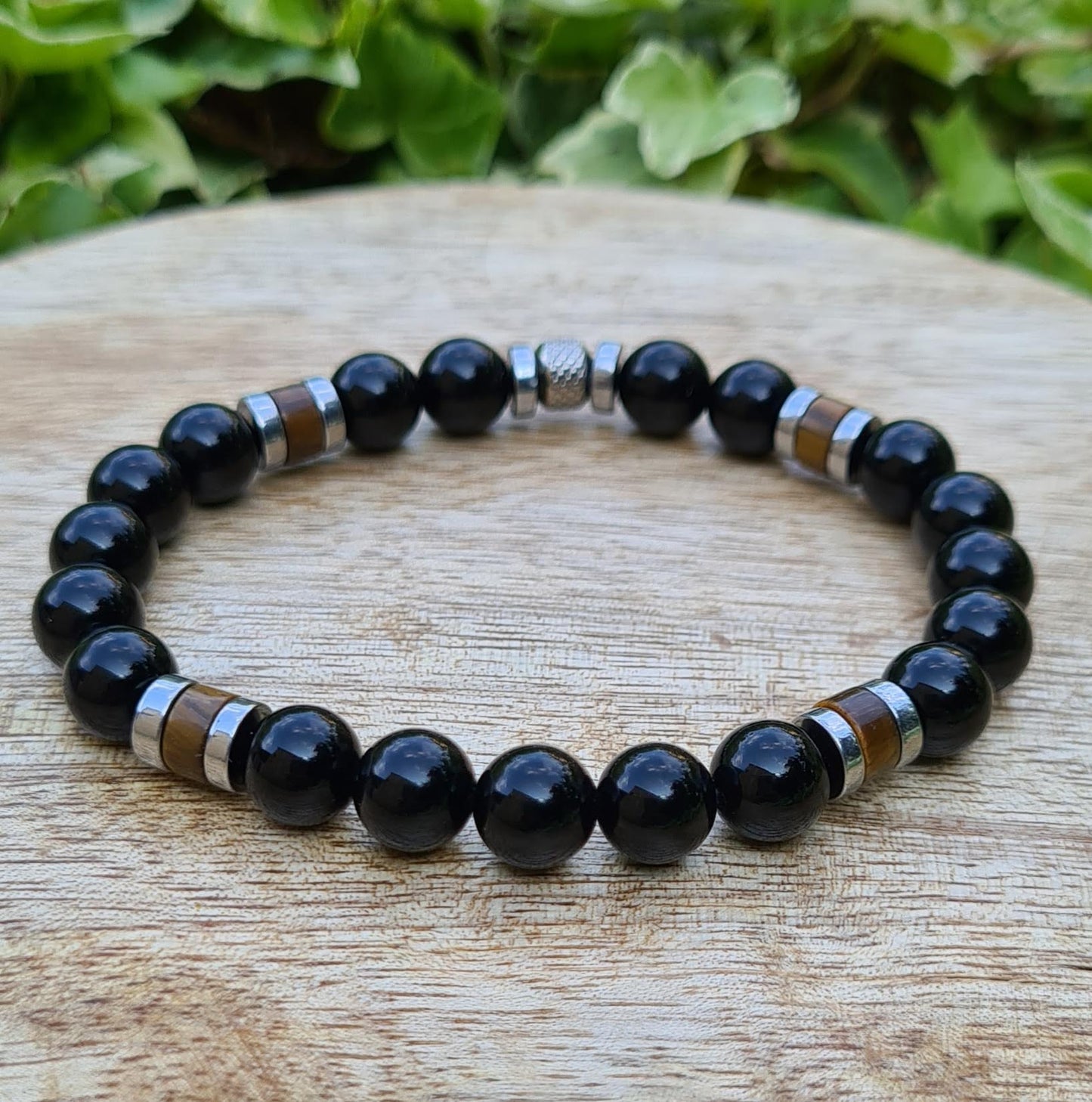 Bracelet "Abaya" Onyx, Oeil de tigre et Hématite 8mm