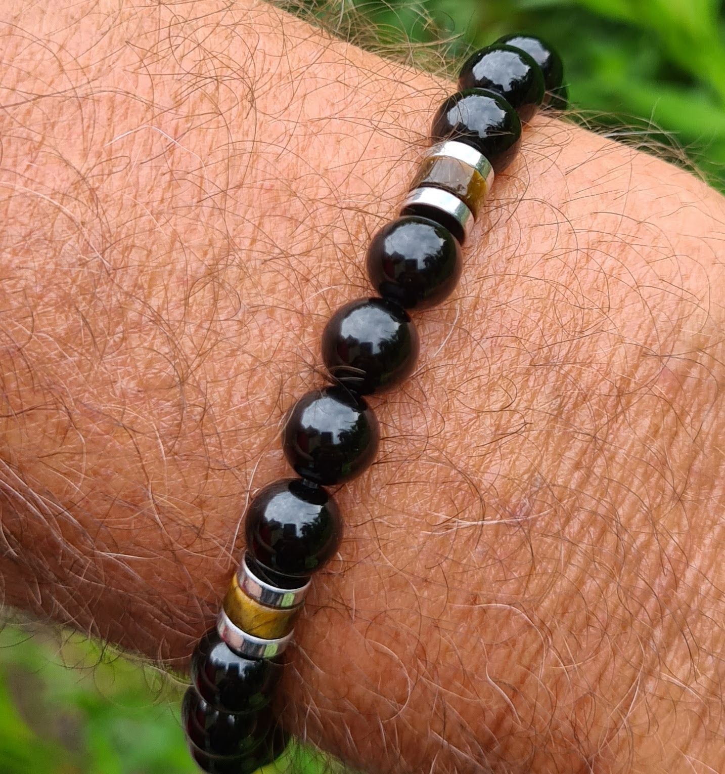 Bracelet "Abaya" Onyx, Oeil de tigre et Hématite 8mm