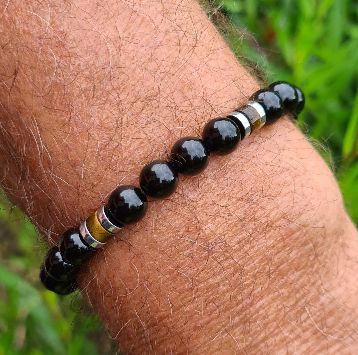Bracelet "Abaya" Onyx, Oeil de tigre et Hématite 8mm
