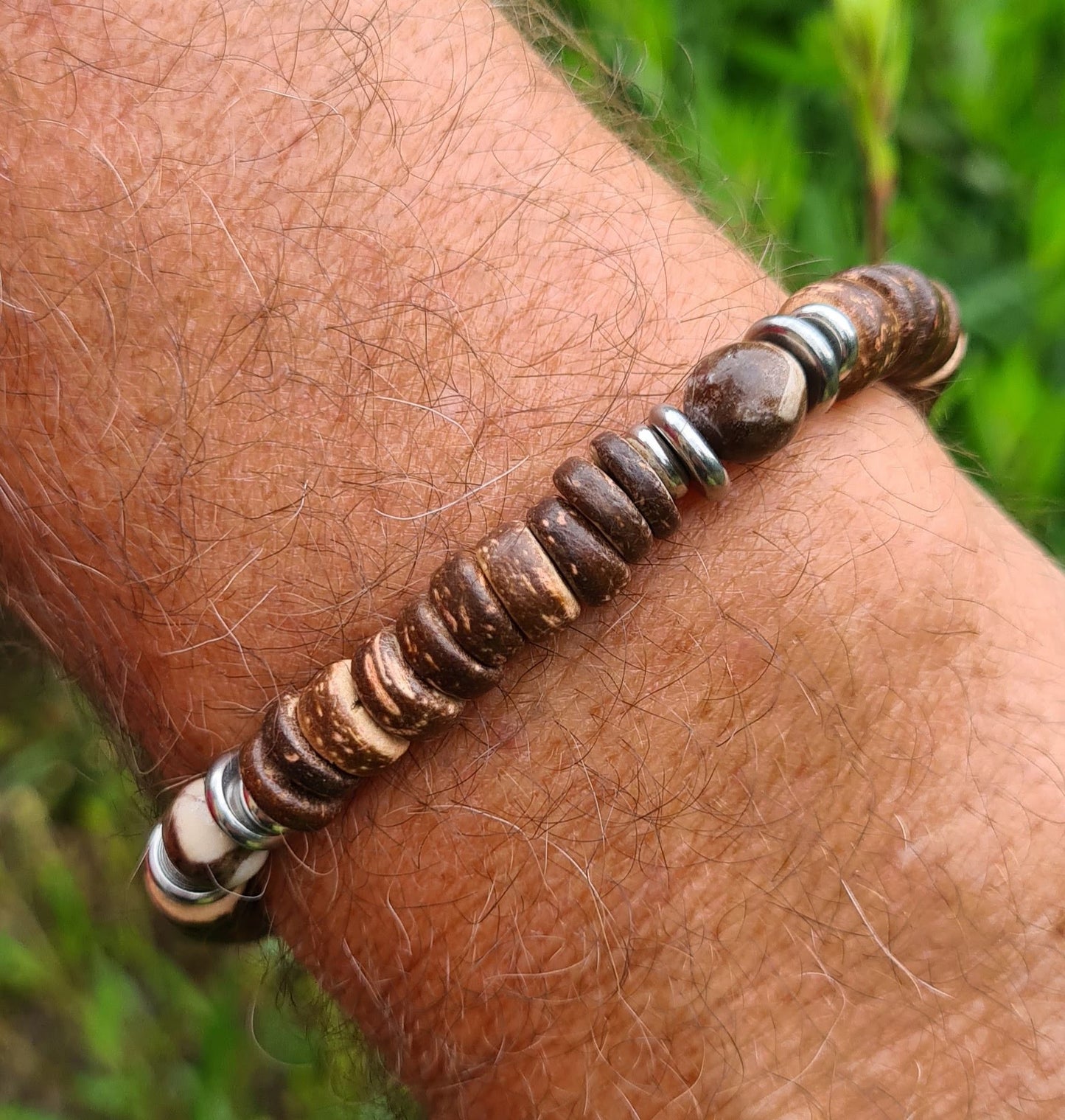 Bracelet "Ajala" Bois de coco et jaspe zèbre 8mm