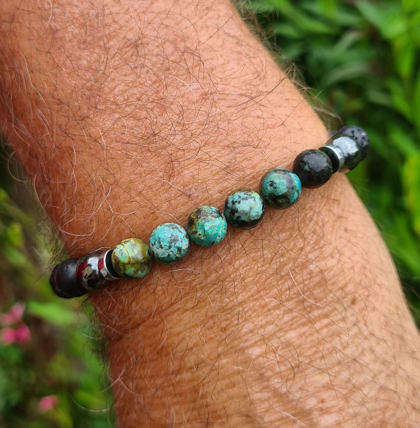 Bracelet "Avani" Jaspe turquoise d'Afrique et pierre de lave 8mm
