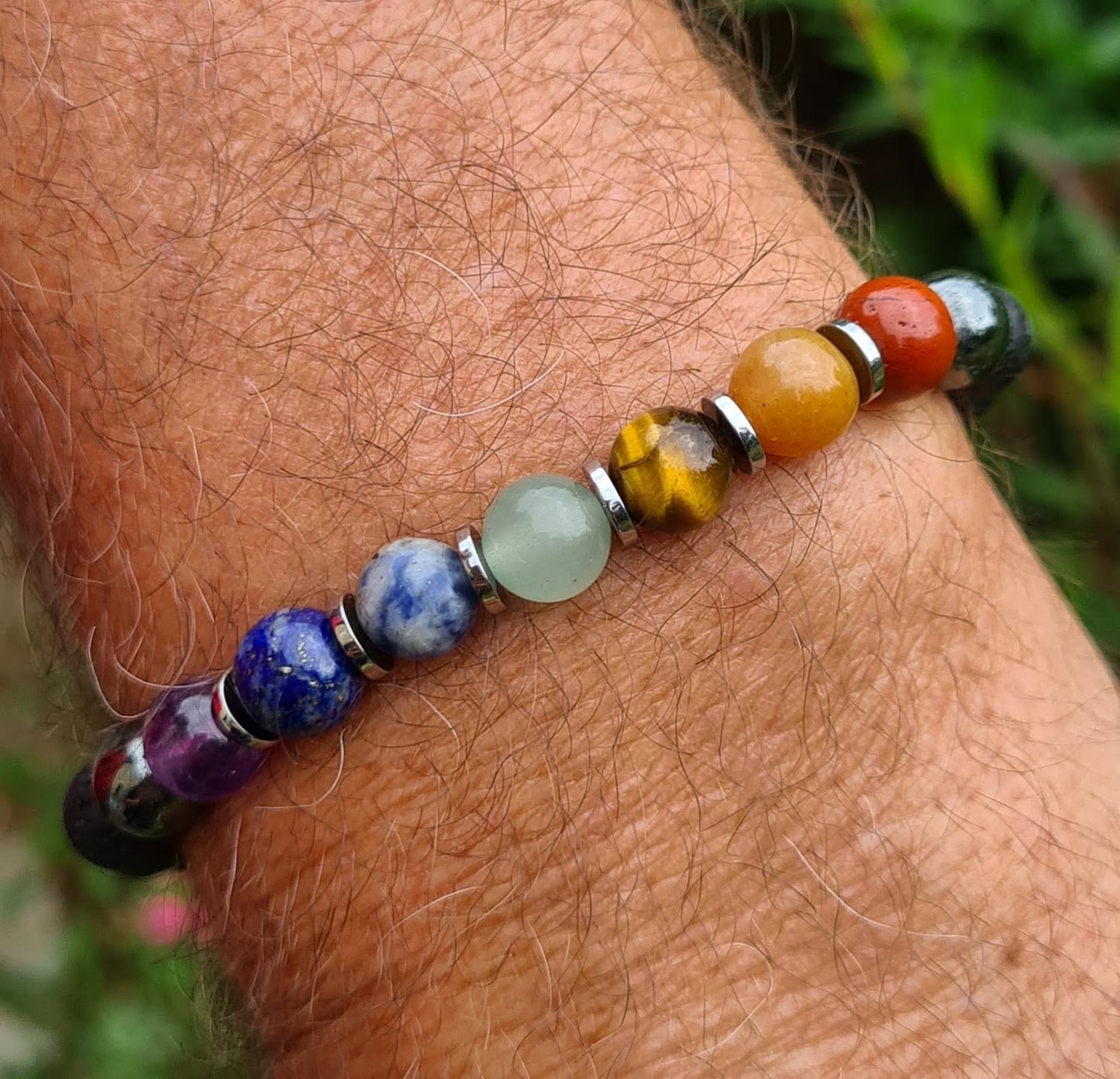 Bracelet 7 chakras "Holi" Pierre de lave 8mm