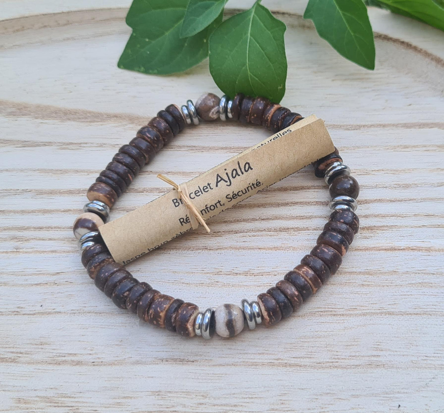 Bracelet "Ajala" Bois de coco et jaspe zèbre 8mm