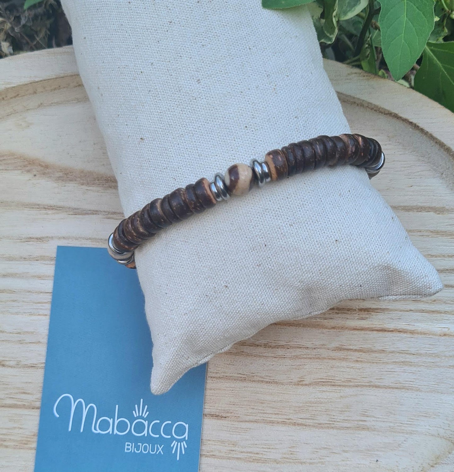 Bracelet "Ajala" Bois de coco et jaspe zèbre 8mm