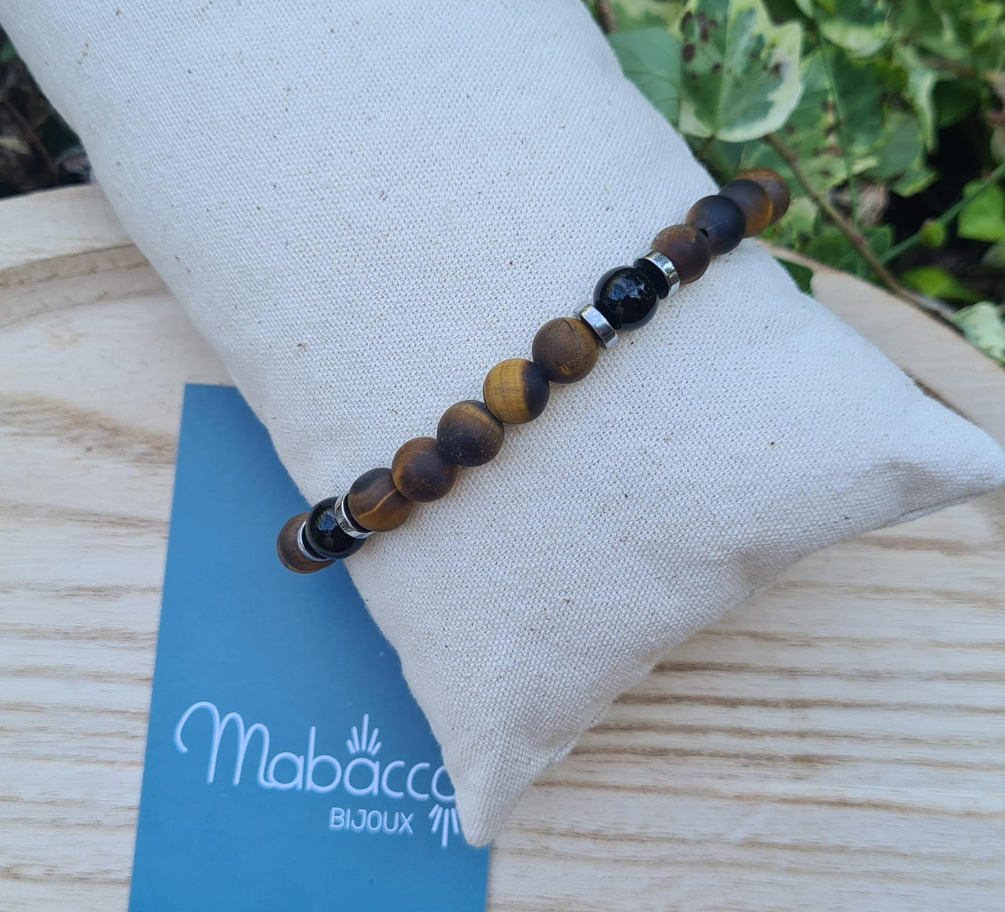 Bracelet "Noun" Onyx, Oeil de tigre dépoli et Hématite 8mm