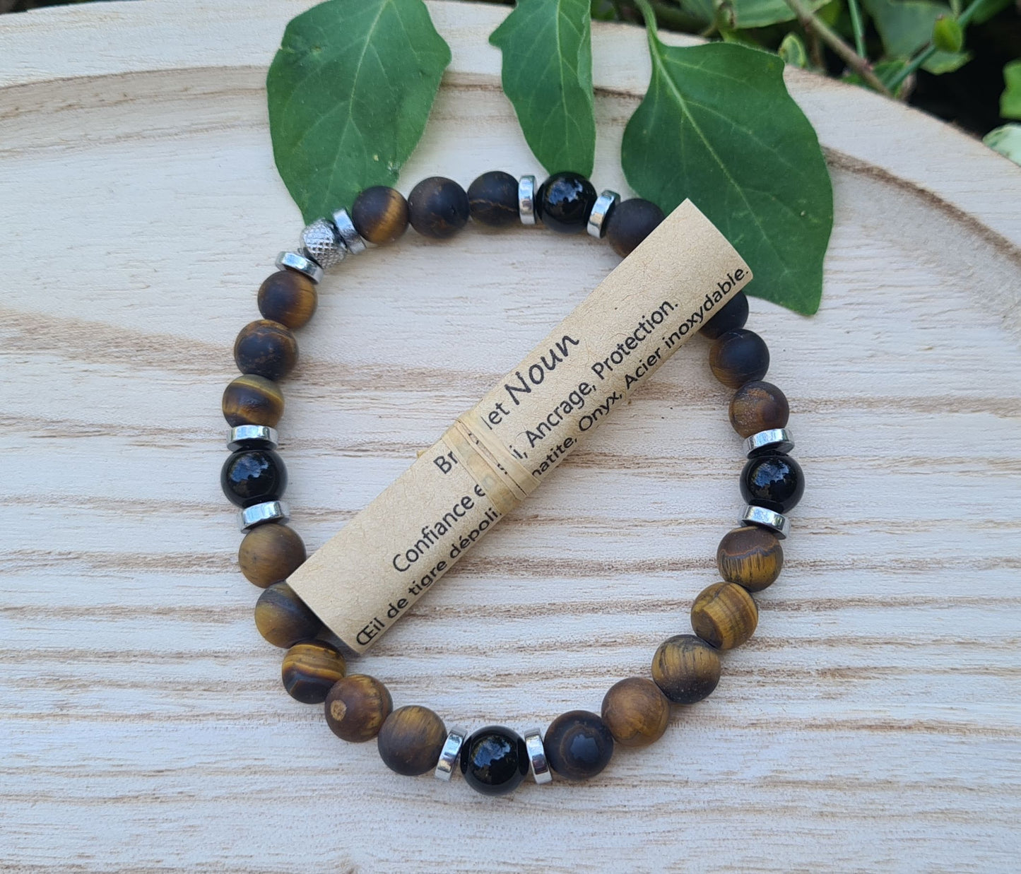 Bracelet "Noun" Onyx, Oeil de tigre dépoli et Hématite 8mm