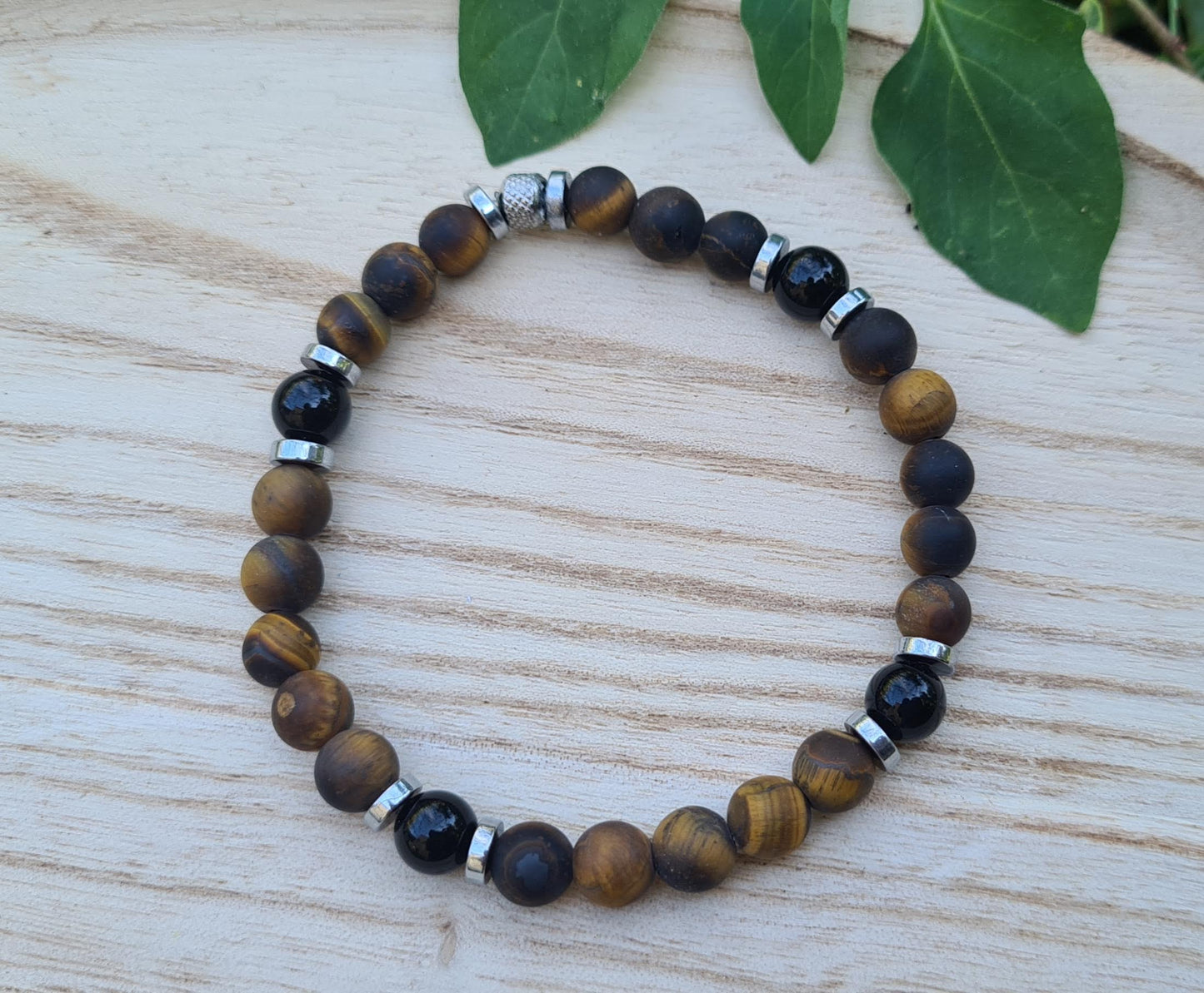 Bracelet "Noun" Onyx, Oeil de tigre dépoli et Hématite 8mm