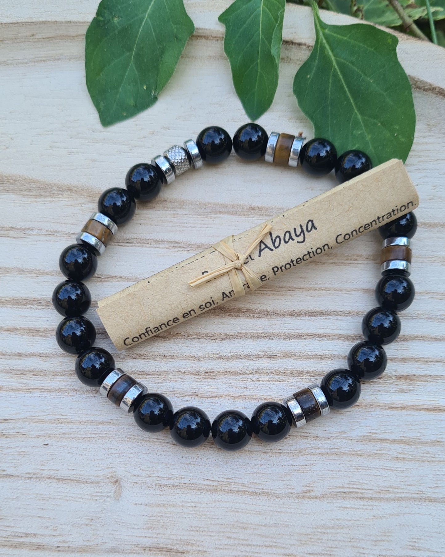 Bracelet "Abaya" Onyx, Oeil de tigre et Hématite 8mm