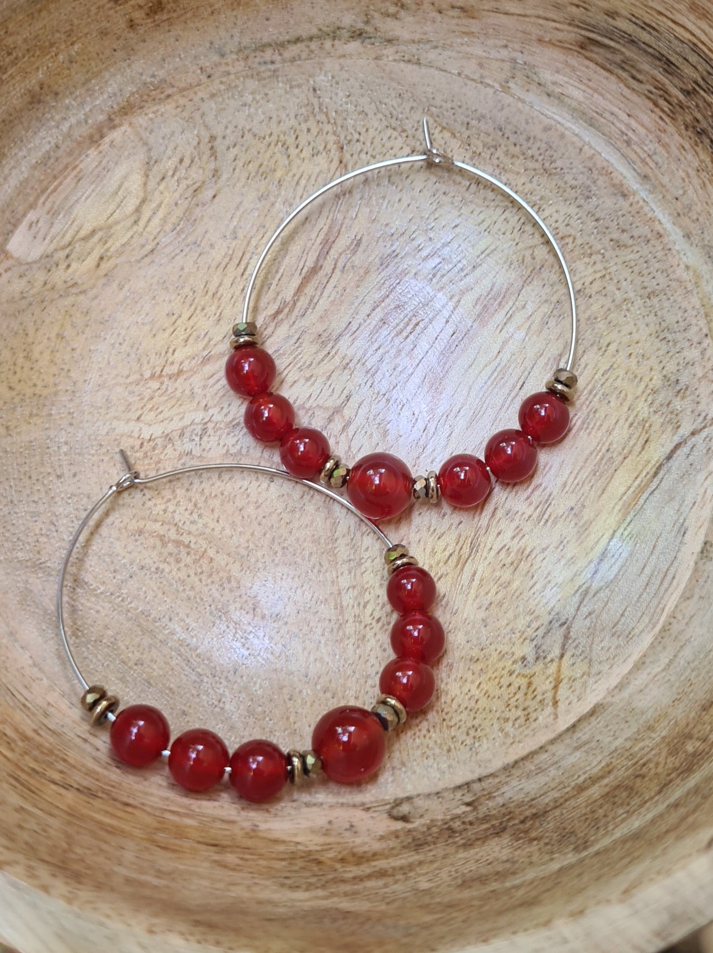 Boucles d'oreilles "Suzie" Créoles en Cornaline