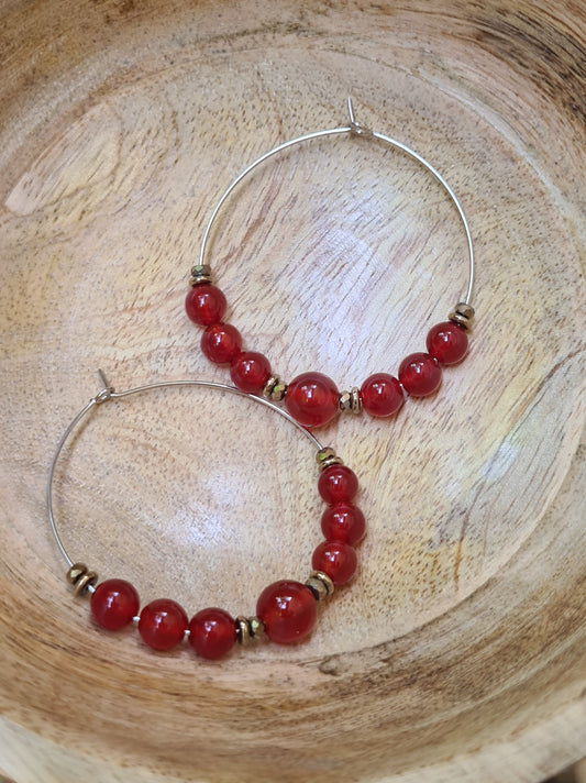 Boucles d'oreilles "Suzie" Créoles en Cornaline