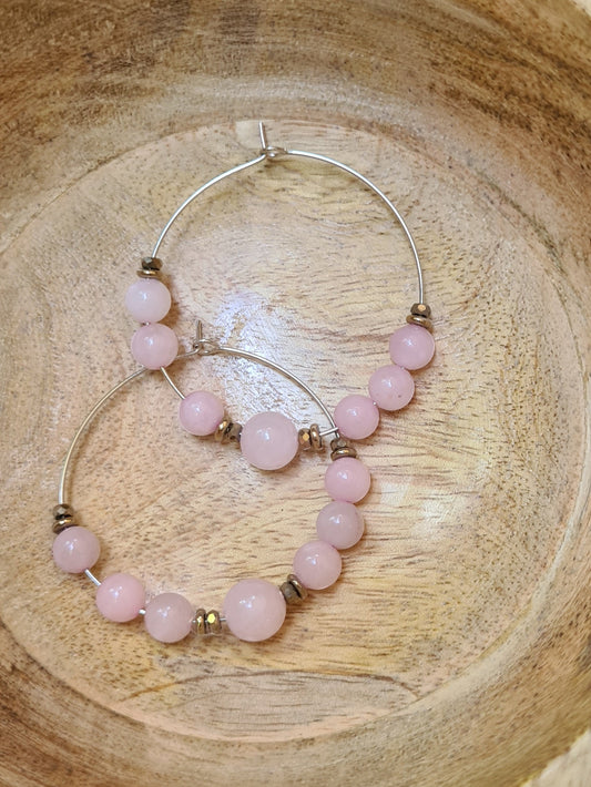 Boucles d'oreilles "Suzie" Créoles en Quartz rose