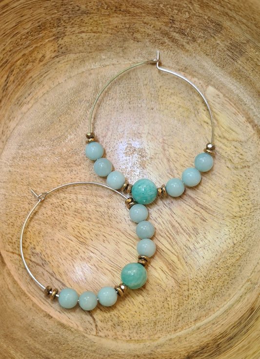 Boucles d'oreilles "Suzie" Créoles en Amazonite