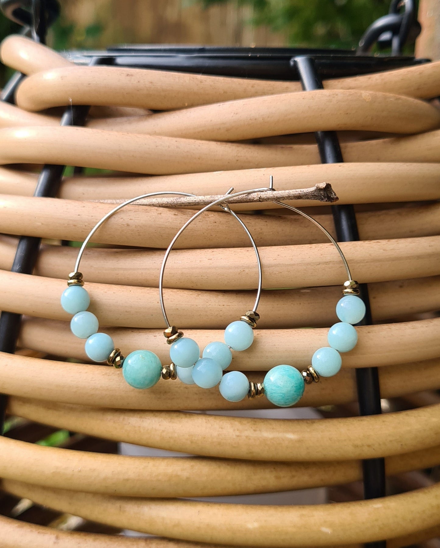 Boucles d'oreilles "Suzie" Créoles en Amazonite