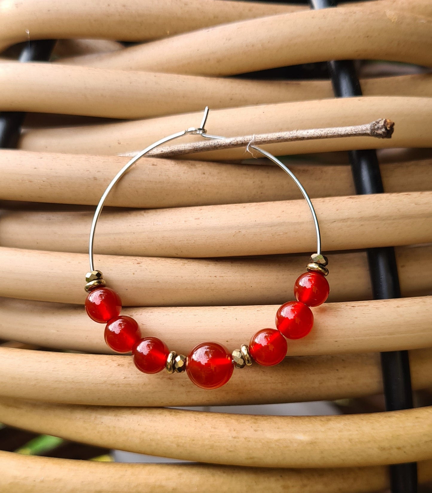 Boucles d'oreilles "Suzie" Créoles en Cornaline