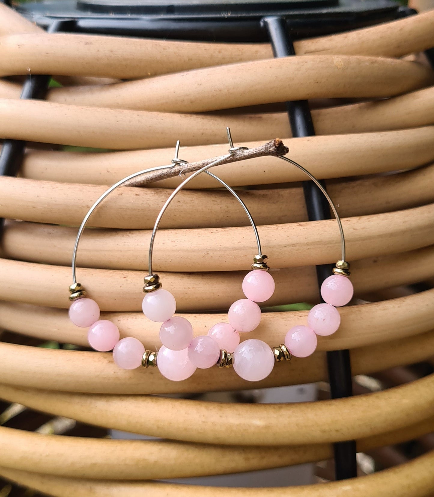Boucles d'oreilles "Suzie" Créoles en Quartz rose