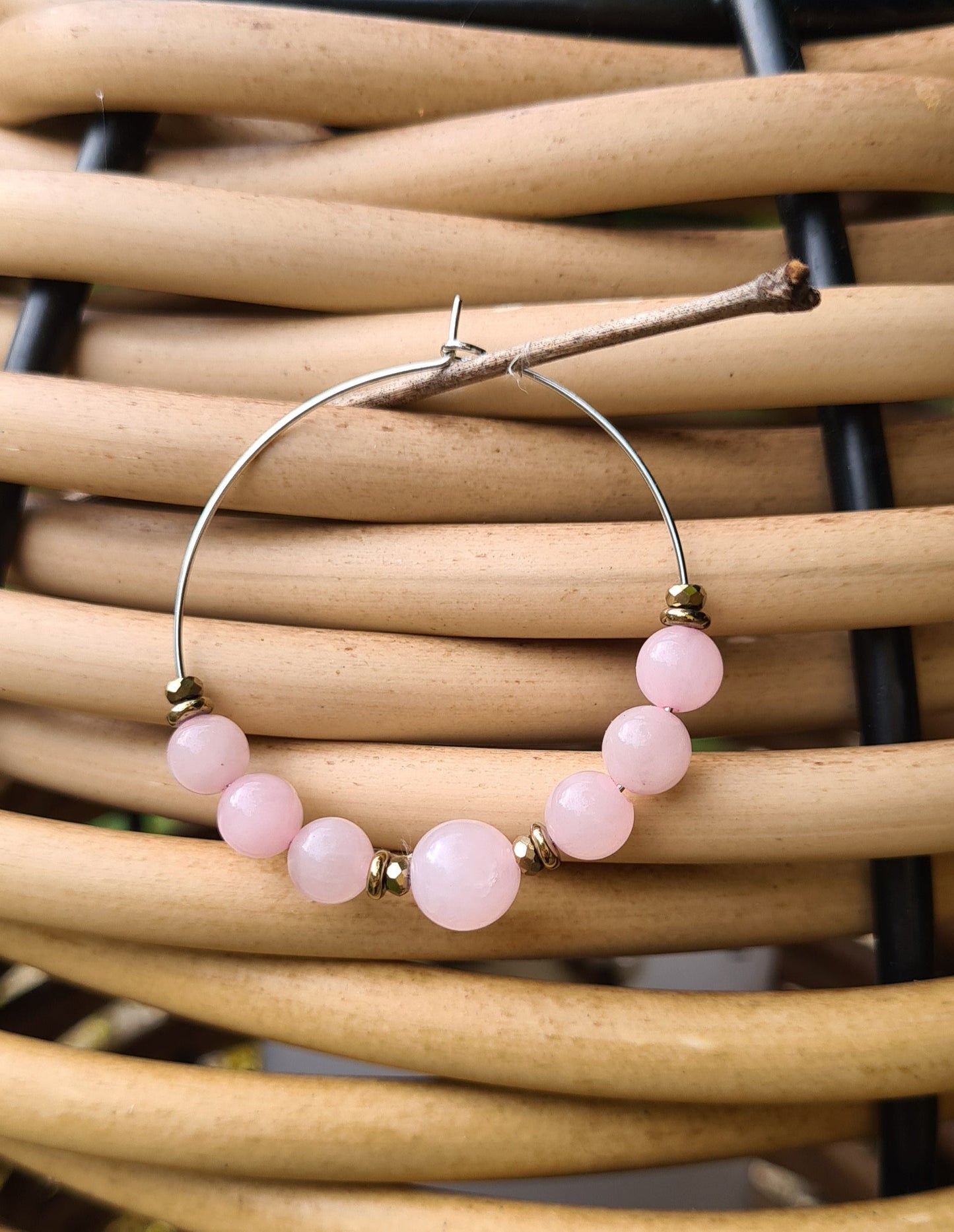 Boucles d'oreilles "Suzie" Créoles en Quartz rose