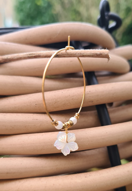 Boucles d'oreilles "Élisa" Créoles nacre, hématite