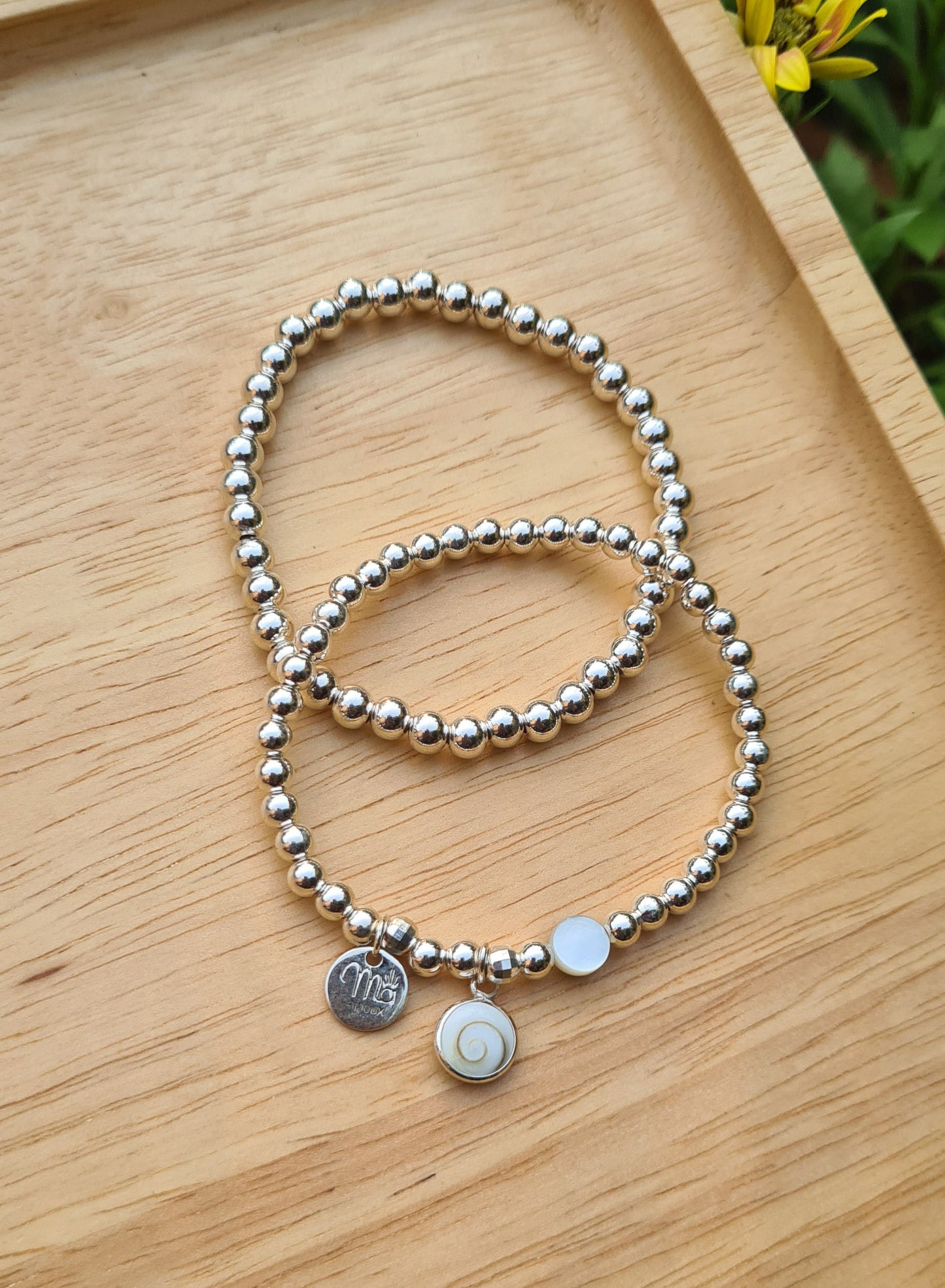 Bracelet "Maylee" Argent 925, nacre, œil de Sainte-Lucie