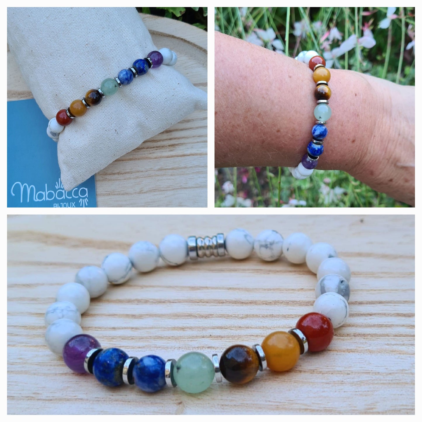 Bracelet 7 chakras "Holi" Howlite 8mm