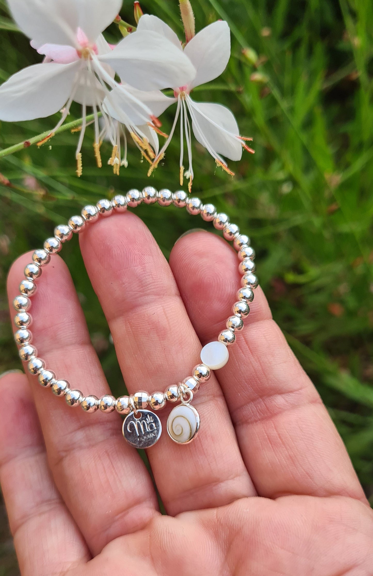 Bracelet "Maylee" Argent 925, nacre, œil de Sainte-Lucie