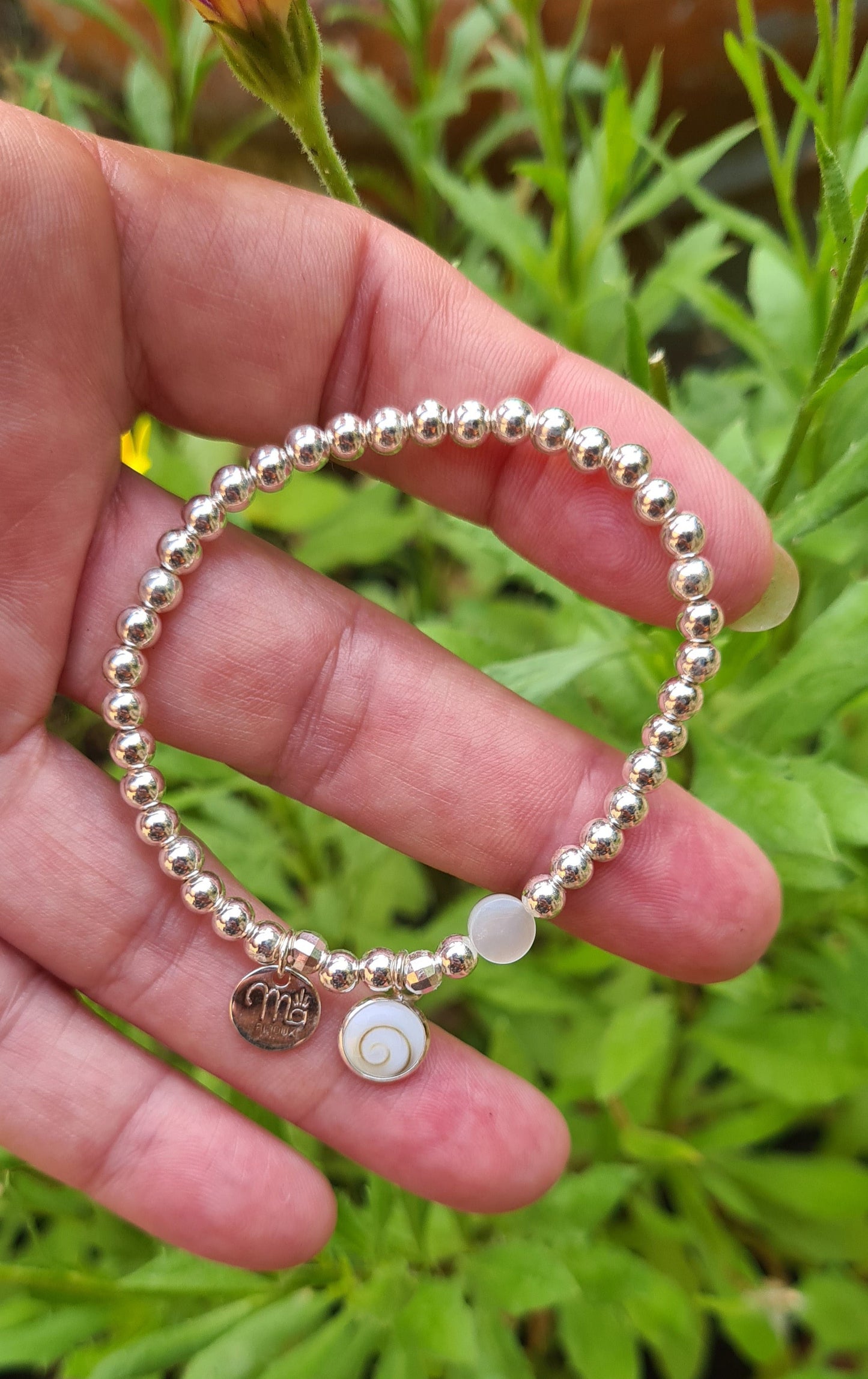 Bracelet "Maylee" Argent 925, nacre, œil de Sainte-Lucie