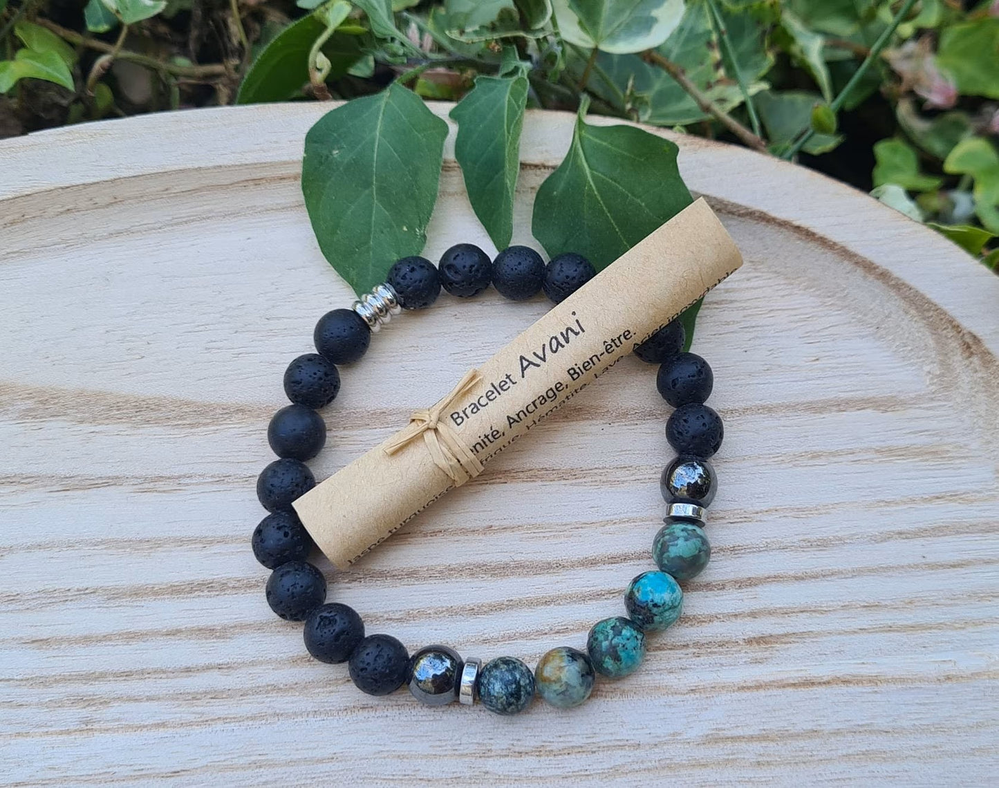 Bracelet "Avani" Jaspe turquoise d'Afrique et pierre de lave 8mm