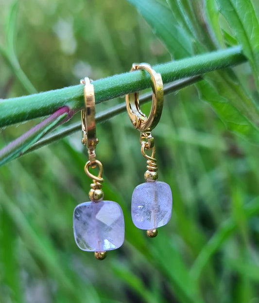 Boucles d'oreilles "Éléa" Amethyste dorées à l'or fin 24kt