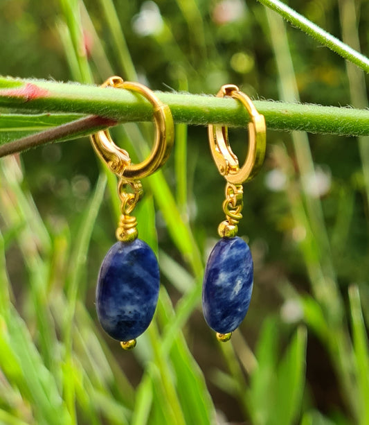 Boucles d'oreilles "Éléa" Sodalite dorées à l'or fin 24kt