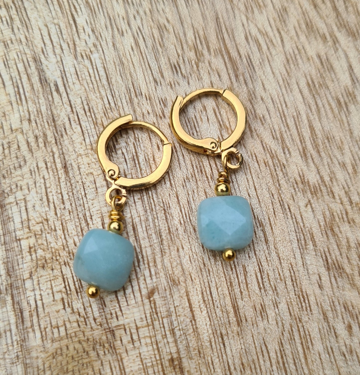 Boucles d'oreilles "Éléa" Amazonite dorées à l'or fin 24kt