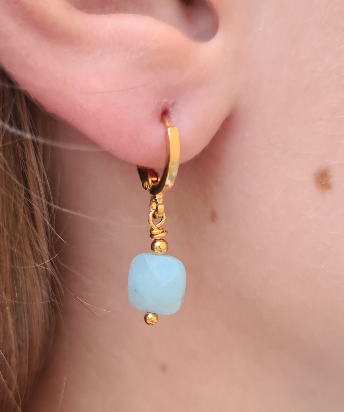 Boucles d'oreilles "Éléa" Amazonite dorées à l'or fin 24kt