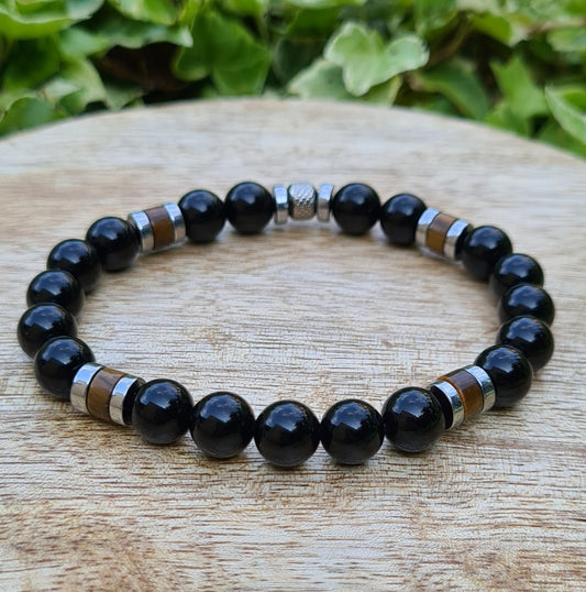 Bracelet "Abaya" Onyx, Oeil de tigre et Hématite 8mm