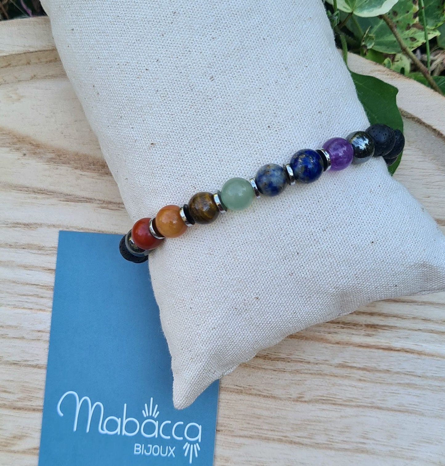 Bracelet 7 chakras "Holi" Pierre de lave 8mm