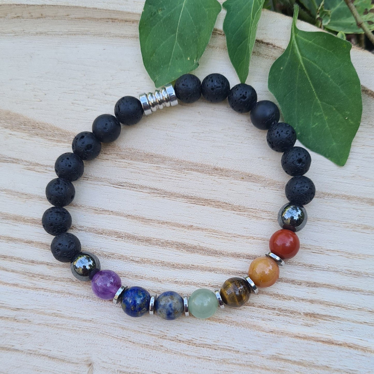 Bracelet 7 chakras "Holi" Pierre de lave 8mm