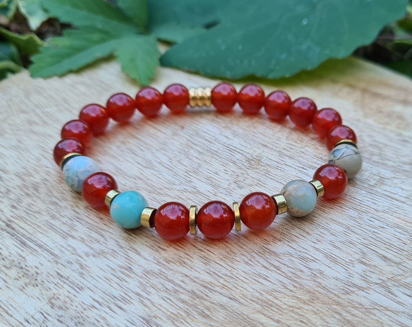 Bracelet "Neha" Cornaline et jaspe impérial 8mm