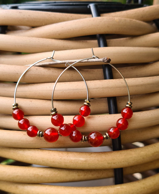 Boucles d'oreilles "Suzie" Créoles en Cornaline
