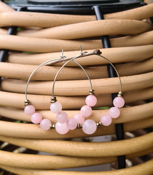 Boucles d'oreilles "Suzie" Créoles en Quartz rose