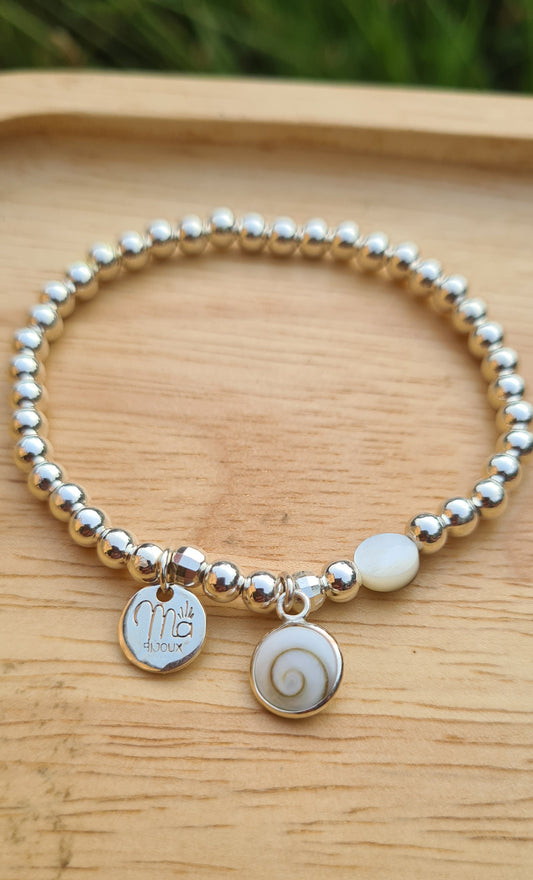 Bracelet "Maylee" Argent 925, nacre, œil de Sainte-Lucie