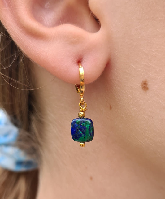 Boucles d'oreilles "Éléa" Azurite malachite dorées à l'or fin 24kt