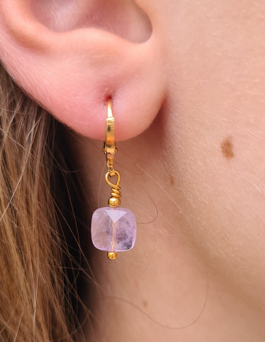 Boucles d'oreilles "Éléa" Amethyste dorées à l'or fin 24kt
